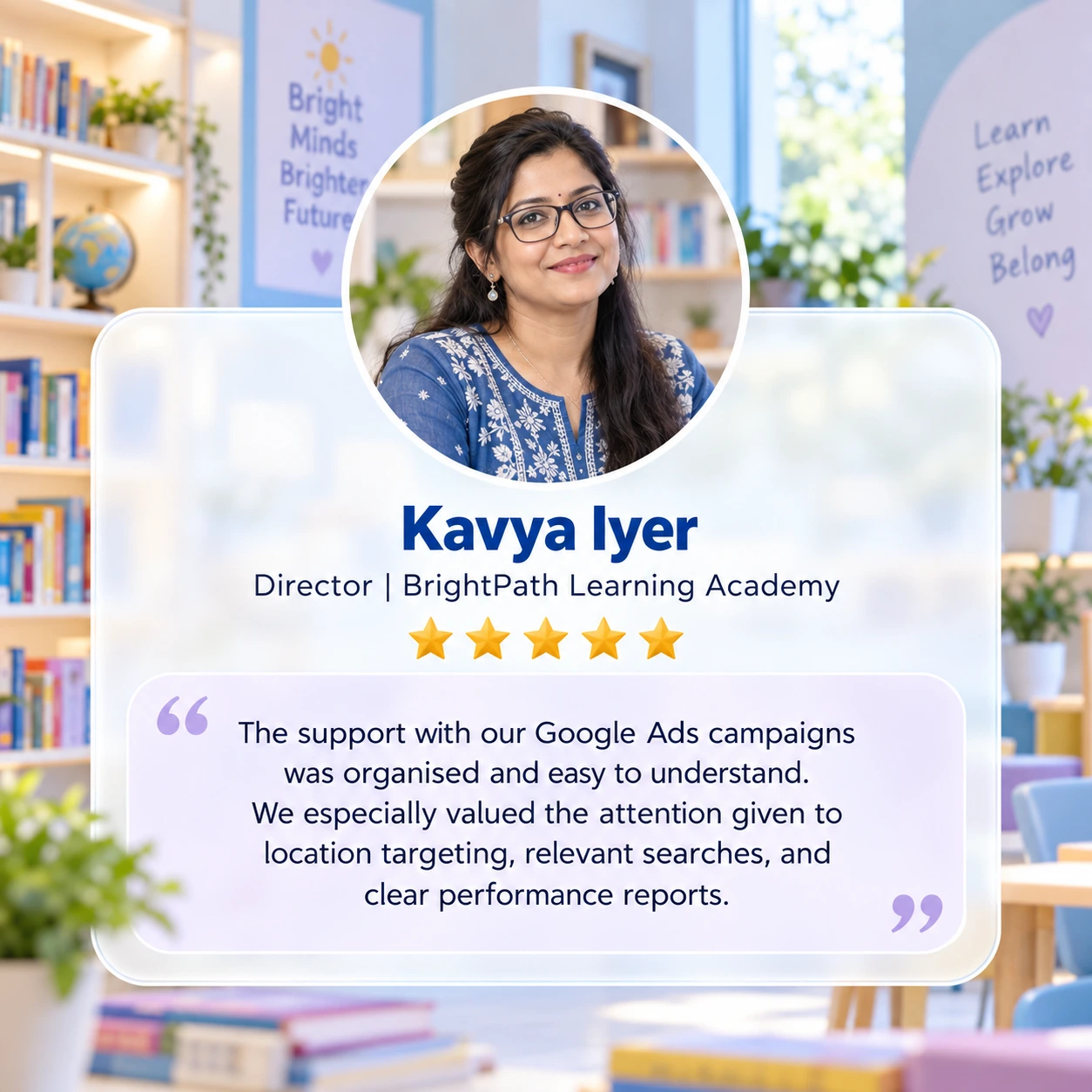 Client review card from Kavya Iyer
