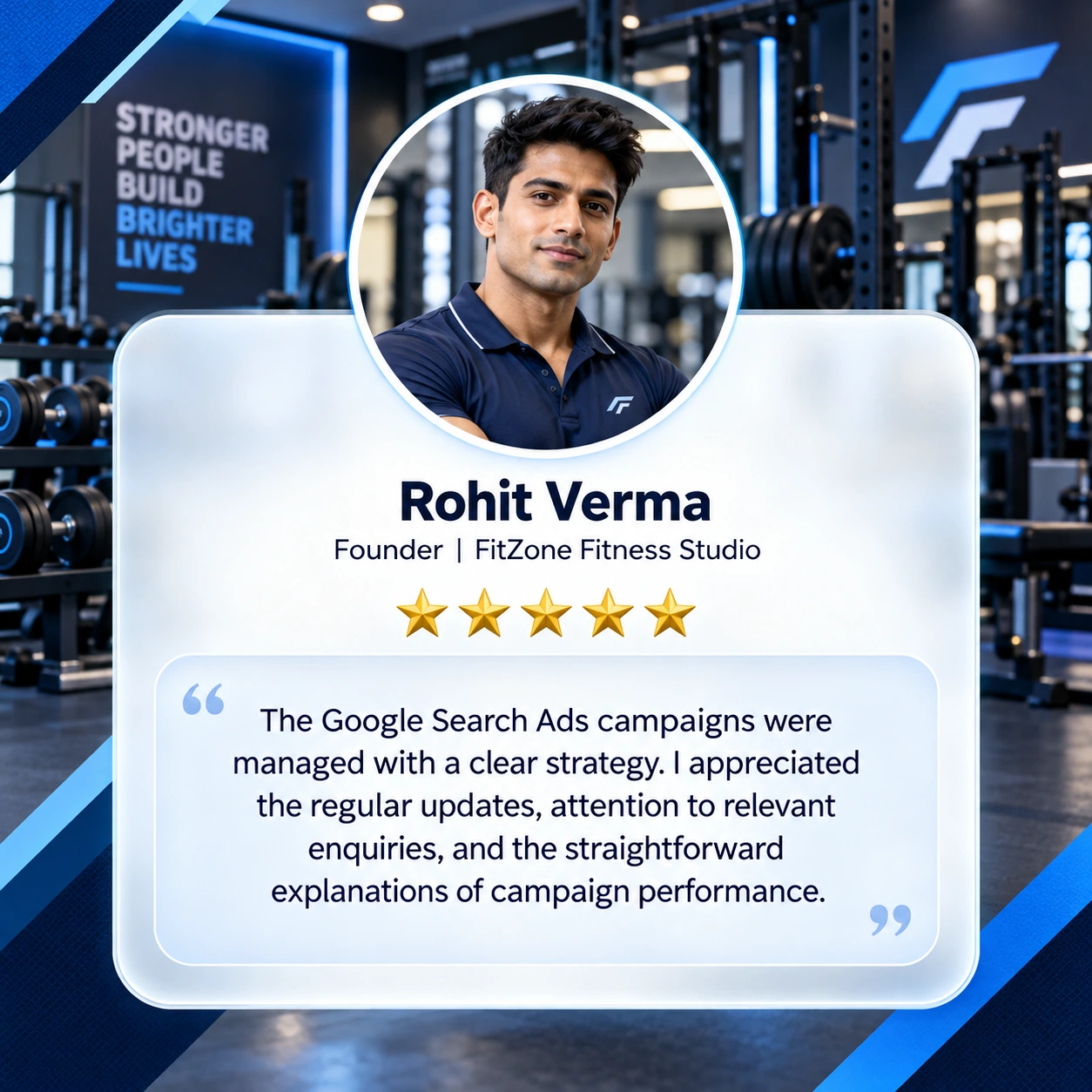 Client review card from Rohit Verma